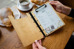 Engraved Wooden Menu Folder with Customizable Options, Personalized Wooden Menu Holder, Covers for Wedding Menu, Video, m-100 - Image 1