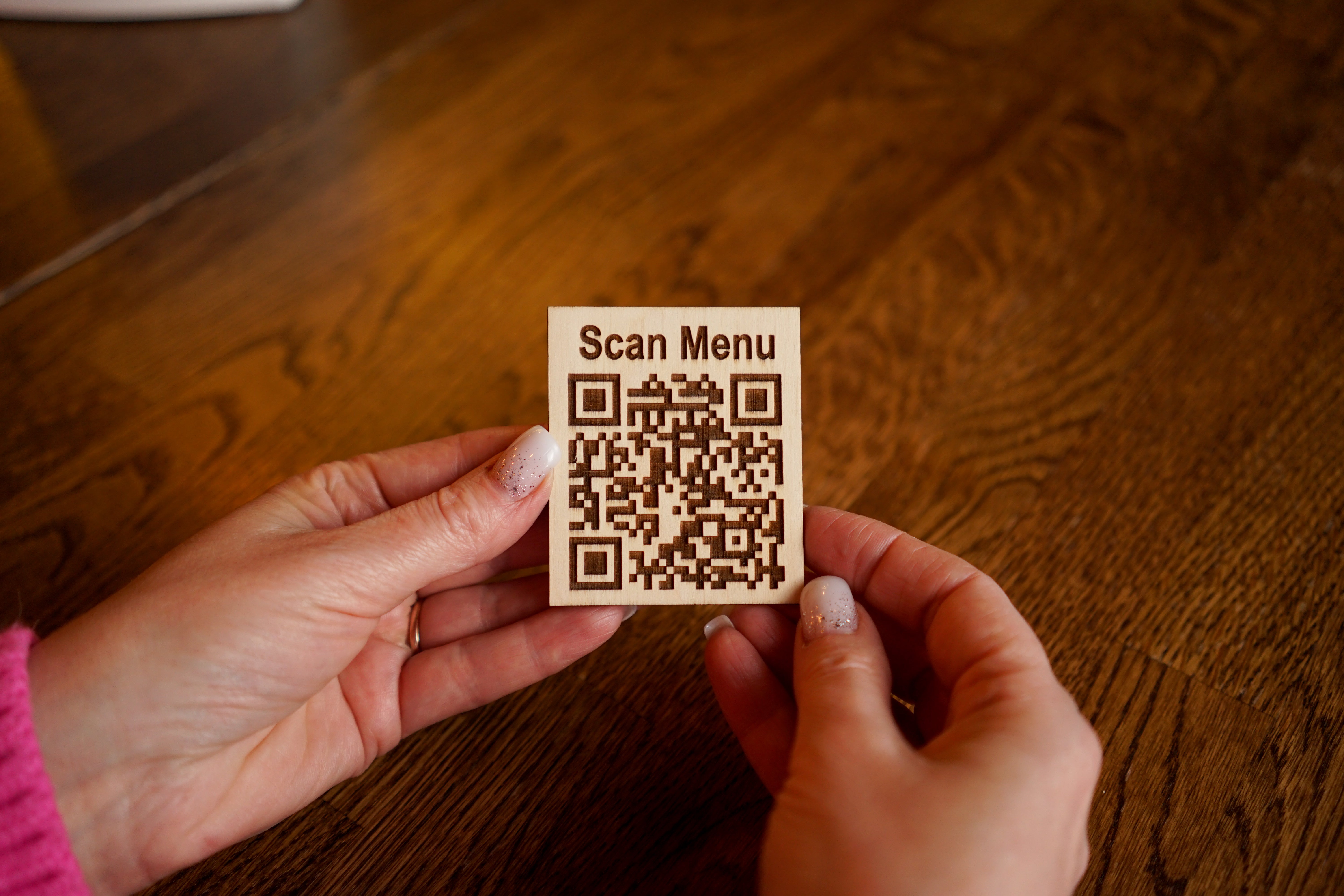 Touchless Wooden QR Code Menu Sign with Custom Text - Image 6