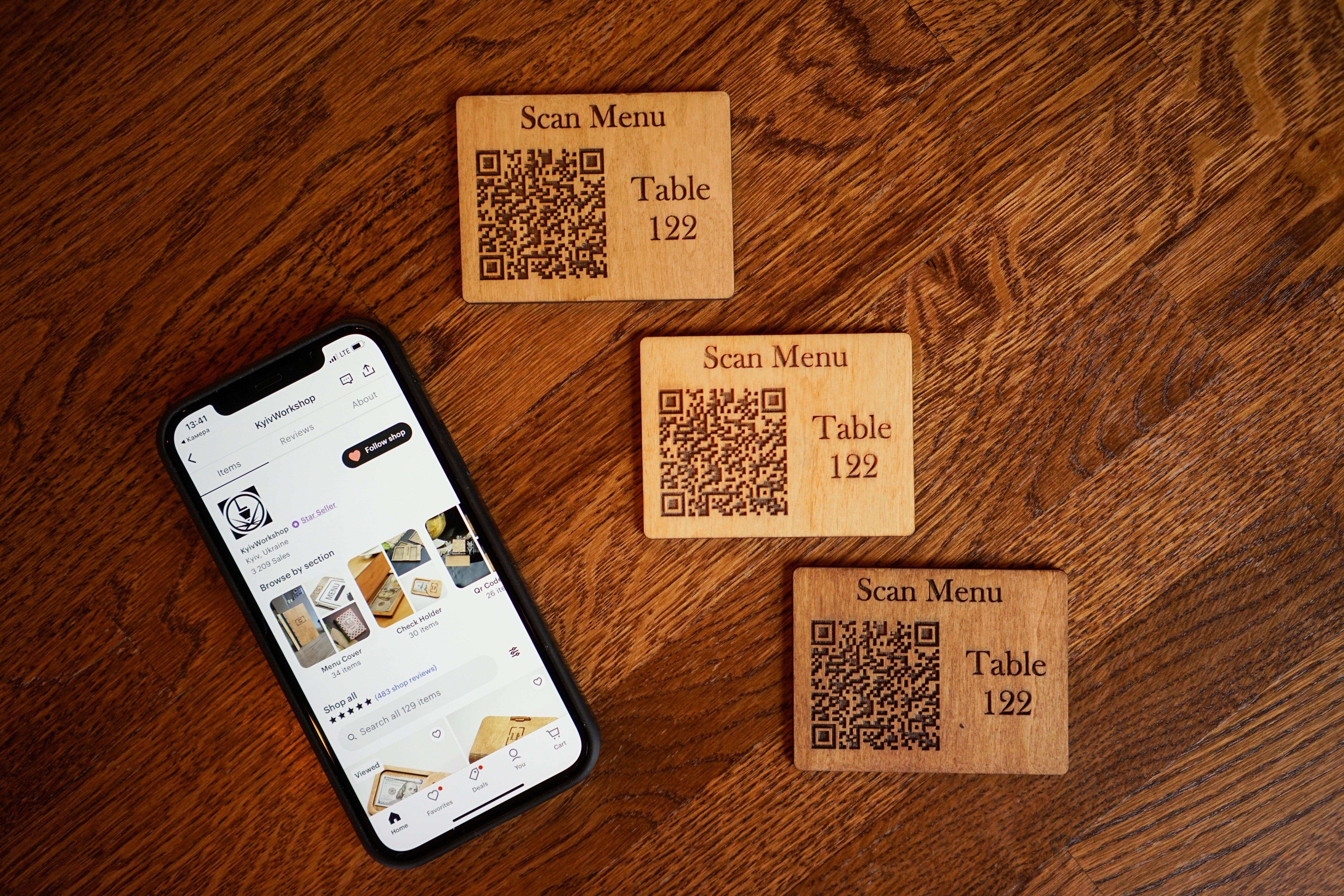 Wooden QR Code Table Sign with Number Customization - Image 1