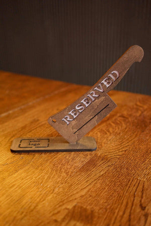 Unique Wooden Axe-Shaped Reserved Table Sign - Image 1