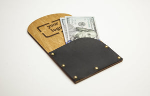 Wooden Check Presenter with Leather Inlay - Image 1